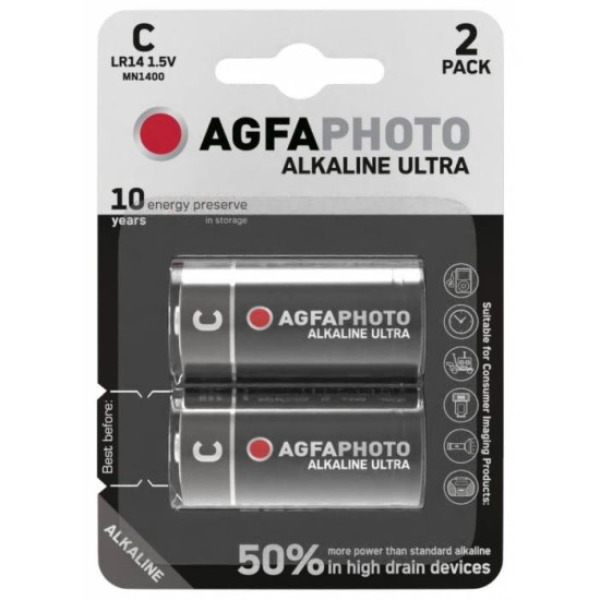 Ultra alkalna baterija crna C 1.5V B2 AgfaPhoto