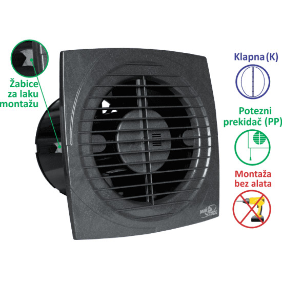 VENTILATOR KUPATILSKI MTG A100-PPK ANTRACIT