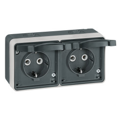 PROTECTA priključnica dvopolna dvostruka horizontalna IP55 tamno siva