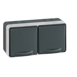 PROTECTA priključnica dvopolna dvostruka horizontalna IP55 tamno siva